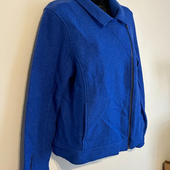 Tahari Wool Asymmetrical Jacket Collar Zippers Long Sleeves, Royal Blue Size M - Picture 5 of 12
